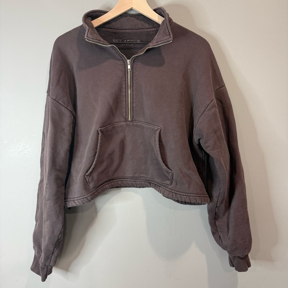 SET Active‎ Cropped Half-Zip Pullover in Washed Brown Sz Large